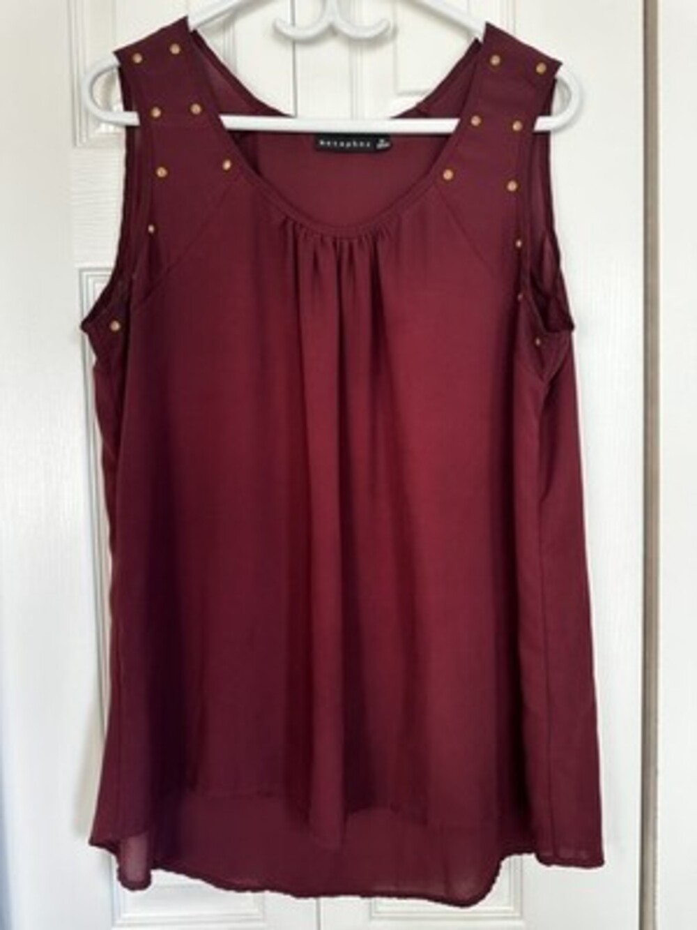 Metaphor Burgundy Studded Sleeveless Pleated Blouse #54